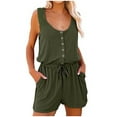 thumbnail image 1 of vigerkar Tshirt Rompers for Women 2025 Summer Casual Shorts Jumpsuit Plain Scoop Neck Button Down Sleeveless Tank Top Rompers Green, M, 1 of 5