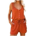 thumbnail image 1 of vigerkar Tshirt Rompers for Women 2025 Summer Casual Shorts Jumpsuit Plain Scoop Neck Button Down Sleeveless Tank Top Rompers Orange, XXL, 1 of 5