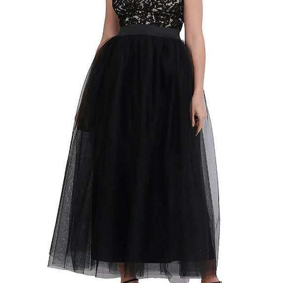 vigerkar Tulle Skirts for Women High Waisted A Line Tiered Layered Mesh Maxi Skirt Petticoat Pull On Elastic Costume Black, M