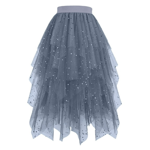 vigerkar Tulle Skirts for Women Mesh Tiered Layered Tutu Skirt, High Low Elastic Waist Party Midi Tulle Skirt 2025 Blue, L