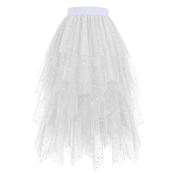 vigerkar Tulle Skirts for Women Mesh Tiered Layered Tutu Skirt, High Low Elastic Waist Party Midi Tulle Skirt 2025 White, XXL