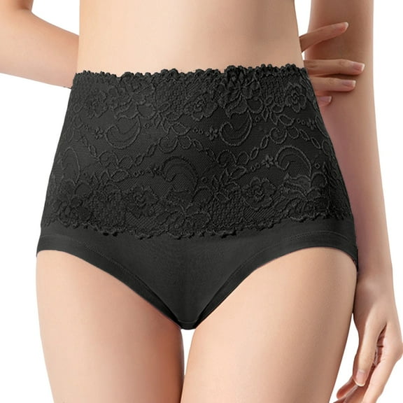 vigerkar Tummy Control Panties for Women High Waisted Embroidered Lace Comfortable Full Briefs Large Size Stretch Soft Underwears Black, XL