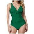 thumbnail image 1 of vigerkar Tummy Control Swimsuits for Women One Piece Bathing Suit Retro Ruched Push Up Vintage Padded Swimwear Green, XL, 1 of 5