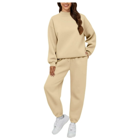 vigerkar Two Piece Sets for Women Fall Outfits Sweatsuit Sweat Sets Casual Matching Set Travel Tracksuit (Beige, S)