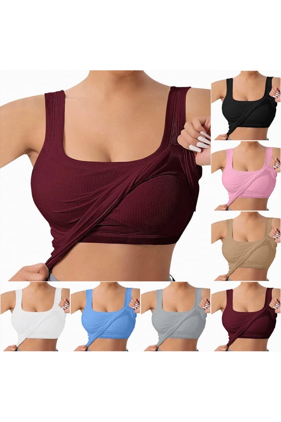 U-Back Workout Tank Tops for Women with Built in Bra, Pads Racerback Sleeveless Gym Athletic Yoga Tops (Red, L)