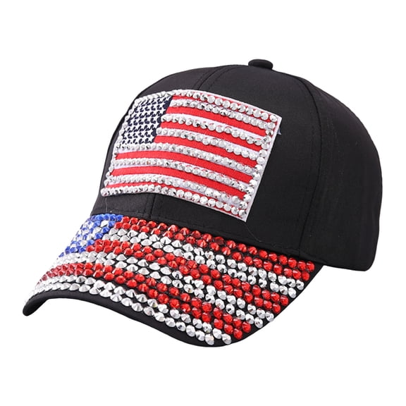 vigerkar USA Rhinestone Baseball Cap - Patrioticic American Flag Bling Hat for Women Studded (D, One Size)
