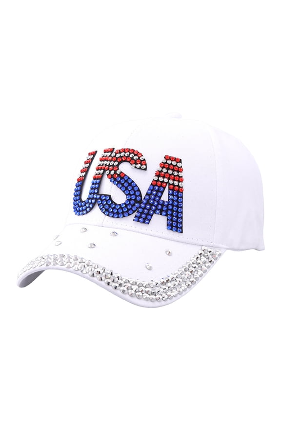 USA Rhinestone Baseball Cap - Patrioticic American Flag Bling Hat for Women Studded (G, One Size)