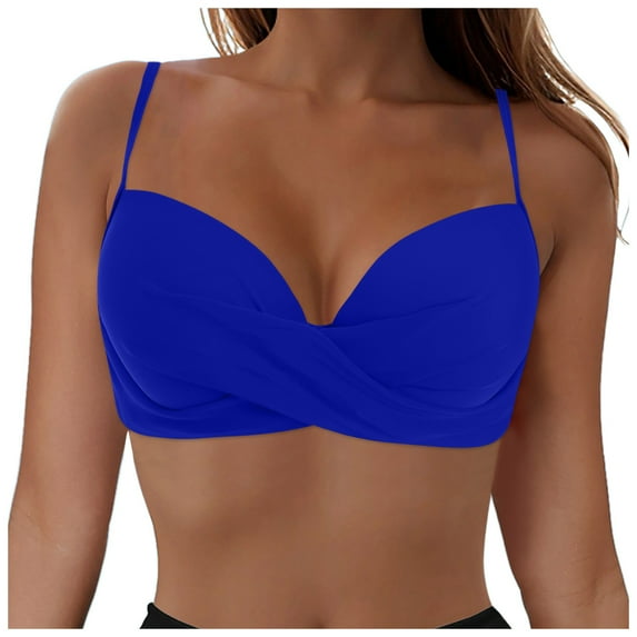 vigerkar Underwire Bikini Top for Women Push Up Swim Top Bra Swimsuit Tops Padded Bathing Suit Top Only Blue, M