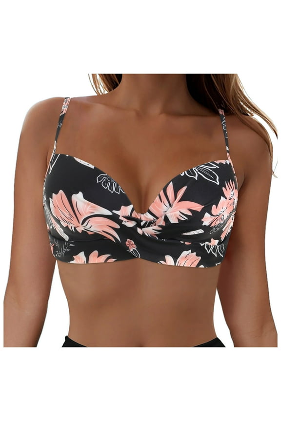 Underwire Bikini Top for Women Push Up Swim Top Bra Swimsuit Tops Padded Bathing Suit Top Only Khaki, M