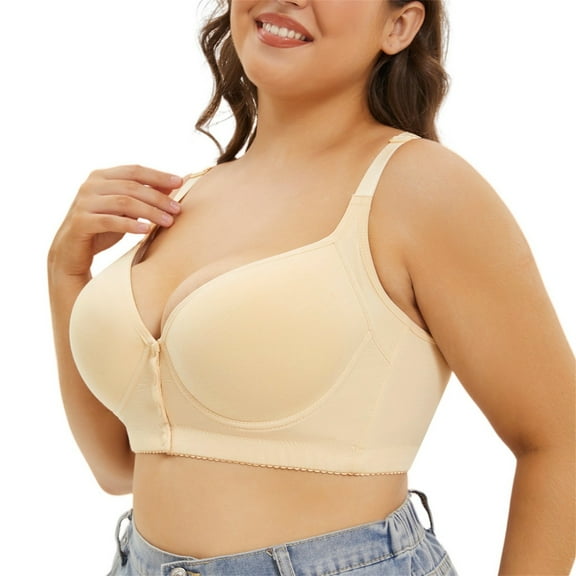 vigerkar Underwire Bras for Women Push up Full-Coverage Bra Front Close Bra for Big Bust Thin Cup Minimizer Bras for Women (Light Yellow, 44G)