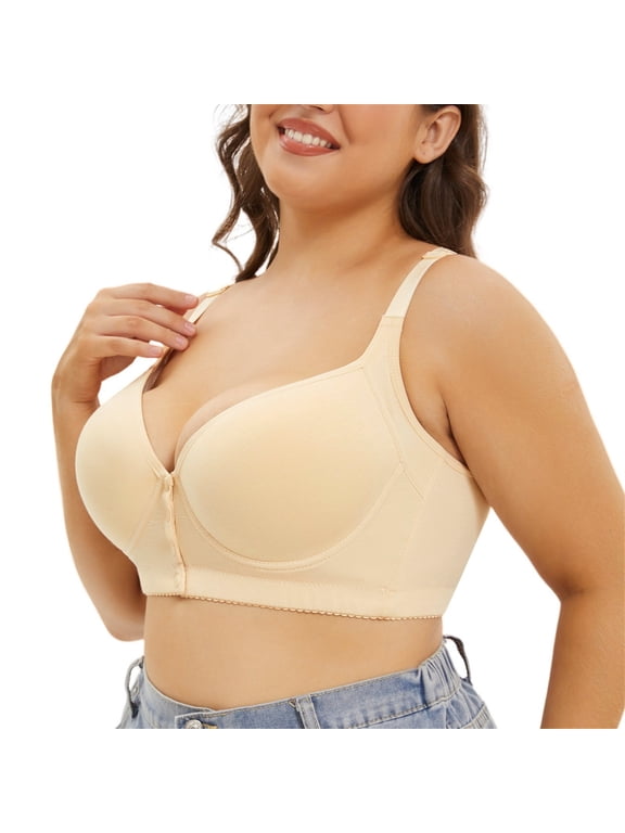 Underwire Bras for Women Push up Full-Coverage Bra Front Close Bra for Big Bust Thin Cup Minimizer Bras for Women (Light Yellow, 44G)