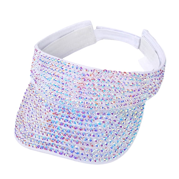 vigerkar Unisex Shiny Rhinestones Sun Visor Summer Hop Novelty Hat for Golf Tennis (White, One Size)