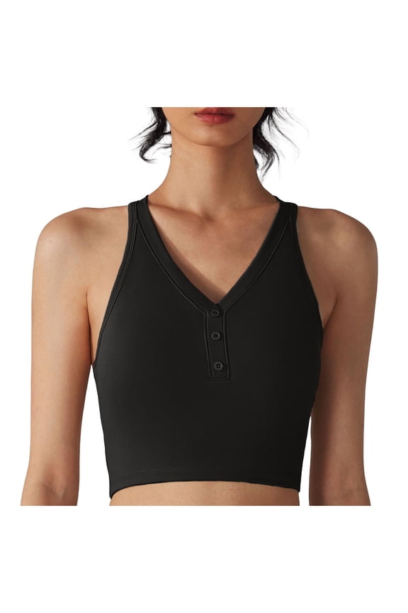 V Neck Bralette with Snaps, Womens Sport V-Neck Padded Bralette for Yoga Gym (Black, M)