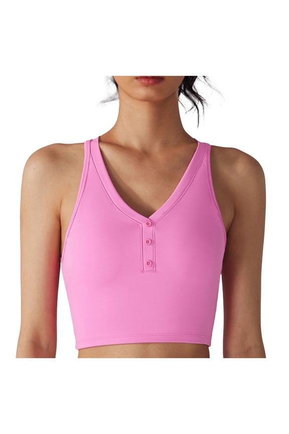 V Neck Bralette with Snaps, Womens Sport V-Neck Padded Bralette for Yoga Gym (Pink, M)