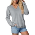thumbnail image 1 of vigerkar V Neck Solid Color Sweatshirt Women with Pocket No Hood Comfy Soft Fall Winter Outfits Lounge Long Sleeve Casual Pullover Top (Grey, S), 1 of 7