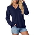 thumbnail image 1 of vigerkar V Neck Solid Color Sweatshirt Women with Pocket No Hood Comfy Soft Fall Winter Outfits Lounge Long Sleeve Casual Pullover Top (Navy, XXL), 1 of 7