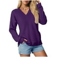 thumbnail image 1 of vigerkar V Neck Solid Color Sweatshirt Women with Pocket No Hood Comfy Soft Fall Winter Outfits Lounge Long Sleeve Casual Pullover Top (Purple, XL), 1 of 7