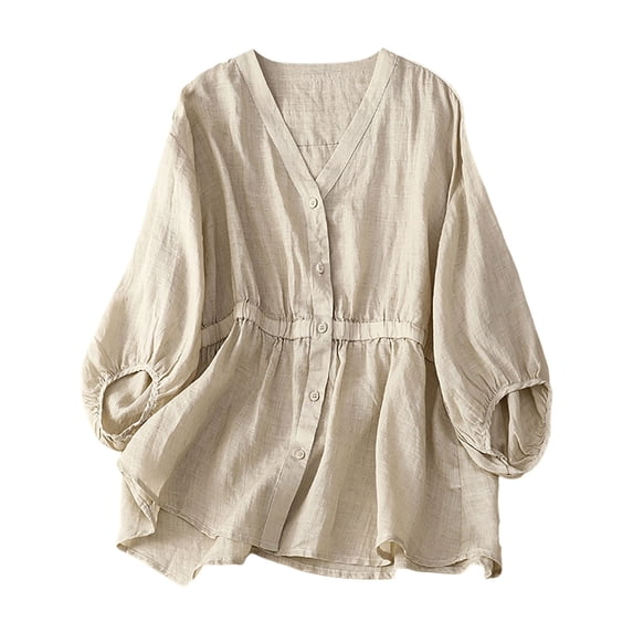vigerkar V Neck Tshirts Women Summer 3/4 Dolman Sleeve Relaxed Long Basic Tee Shirt Tops Women 2026 (Beige, XXL)