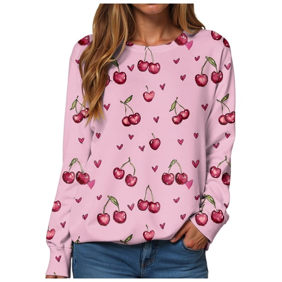 vigerkar Valentine Sweatshirt Women Oversized Hearts Long Sleeve Shirt Heart Sweatshirts Gift for Her (Pink, L)