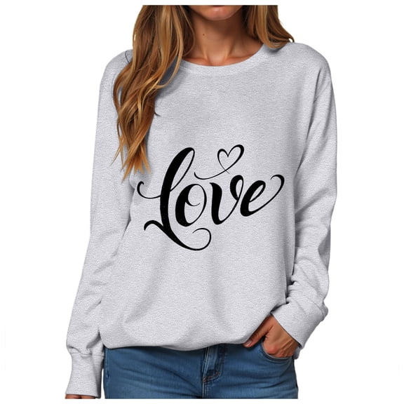 vigerkar Valentines Day Sweatshirt for Women Funny Love Heart Shirts Casual Valentine Pullover Long Sleeve Tops (Light Gray, XL)