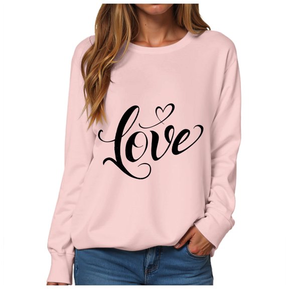 vigerkar Valentines Day Sweatshirt for Women Funny Love Heart Shirts Casual Valentine Pullover Long Sleeve Tops (Pink, S)