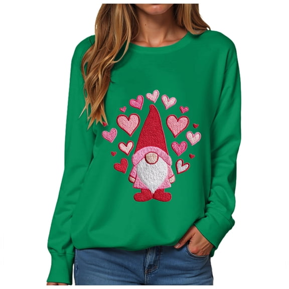 vigerkar Valentines Sweatshirt Women Gnomes Shirts Love Heart Sweater Crewneck Long Sleeve Pullover Tops (Green, S)