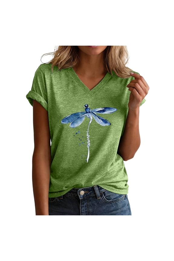 Vintage Flowers V Neck Shirt for Women Boho Floral Wildflowers Graphic Tee Casual Cottagecore Summer T Shirt (Light Green, XXL)