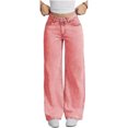thumbnail image 1 of vigerkar Wide Leg Jeans for Women Mid Waist Baggy Stitch Decor Denim Washed Pants (Pink, S), 1 of 4