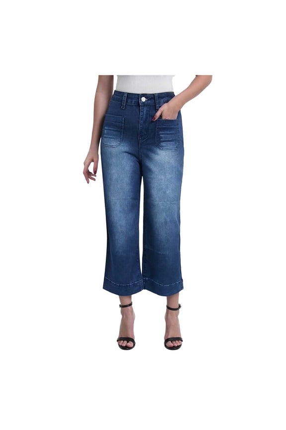 Wide Leg Jeans for Women Stretch High Waisted Straight Leg Denim Pants Boyfriend Mom Jeans (Blue, XL)