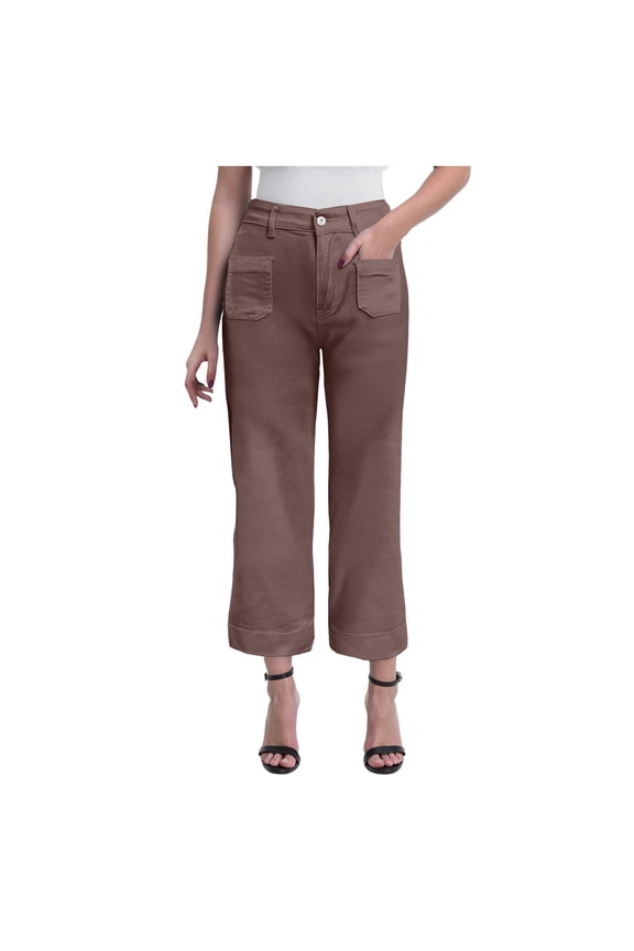 Wide Leg Jeans for Women Stretch High Waisted Straight Leg Denim Pants Boyfriend Mom Jeans (Brown, M)