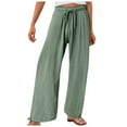 thumbnail image 1 of vigerkar Wide Leg Pants Woman Linen Palazzo High Waisted Drawstring Summer Casual Business 2025 Beach Vacation Pants Green, XL, 1 of 6