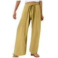 thumbnail image 1 of vigerkar Wide Leg Pants Woman Linen Palazzo High Waisted Drawstring Summer Casual Business 2025 Beach Vacation Pants Yellow, M, 1 of 6
