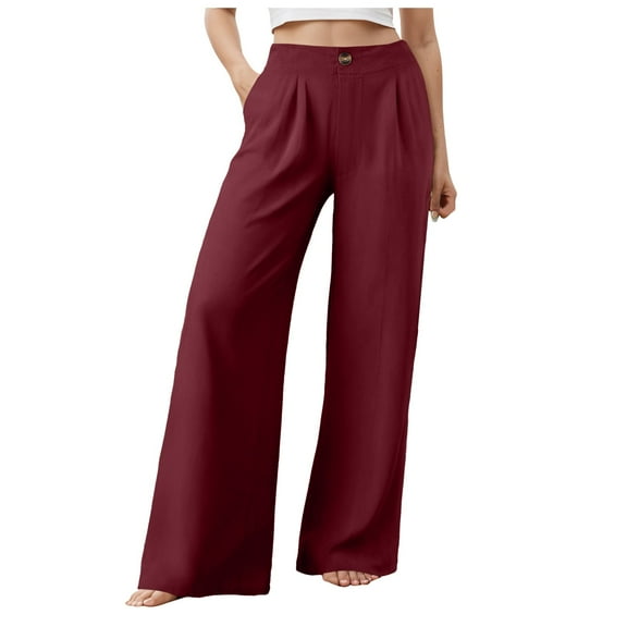 vigerkar Wide Leg Pants for Women Cotton Linen Business Casual Long Trousers Palazzo Pants with Pockets , XL