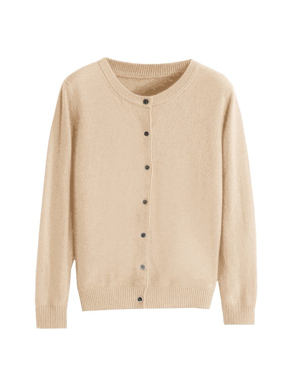 Womans Classic Sweaters Cardigan Button Down Open Cardigans Sweater Lightweight Long Sleeve Crewneck Fall Winter Tops (Khaki, XXL)