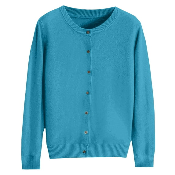 vigerkar Womans Classic Sweaters Cardigan Button Down Open Cardigans Sweater Lightweight Long Sleeve Crewneck Fall Winter Tops (Light Blue, S)