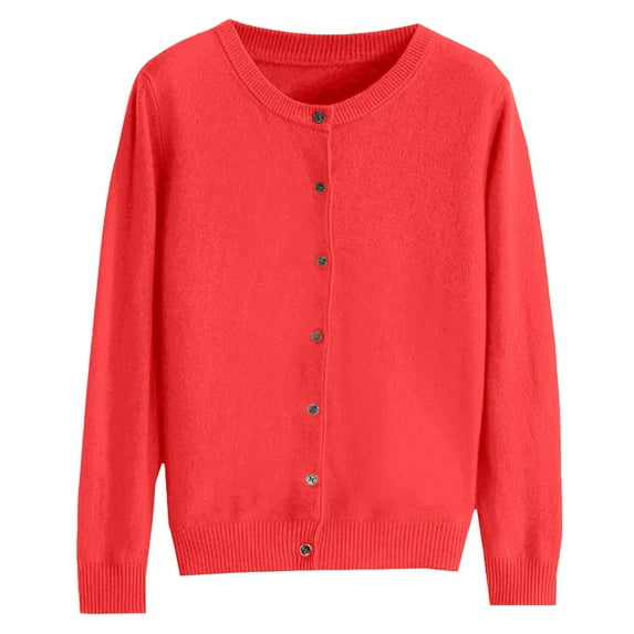 vigerkar Womans Classic Sweaters Cardigan Button Down Open Cardigans Sweater Lightweight Long Sleeve Crewneck Fall Winter Tops (Red, XXL)