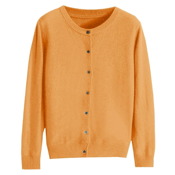 vigerkar Womans Classic Sweaters Cardigan Button Down Open Cardigans Sweater Lightweight Long Sleeve Crewneck Fall Winter Tops (Yellow, M)