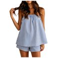 thumbnail image 1 of vigerkar Women 2 Matching Sets Striped Tube Tops Shorts Sets Summer Vacation Y2K Going Out Tops (Blue, L), 1 of 6