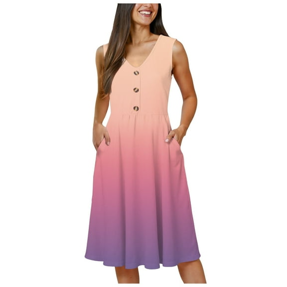 vigerkar Women 2025 Summer Dresses Sleeveless Casual Loose Swing Button Down Midi Dress with Pockets Purple, XXL