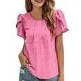 thumbnail image 1 of vigerkar Women 2025 Summer V Neck Ruffle Short Sleeve Blouse Swiss Dot Flowy Shirt Tunic Top Hot Pink, S, 1 of 6