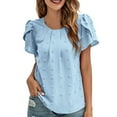 thumbnail image 1 of vigerkar Women 2025 Summer V Neck Ruffle Short Sleeve Blouse Swiss Dot Flowy Shirt Tunic Top Light Blue, S, 1 of 5
