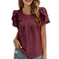 thumbnail image 1 of vigerkar Women 2025 Summer V Neck Ruffle Short Sleeve Blouse Swiss Dot Flowy Shirt Tunic Top , XL, 1 of 6