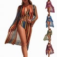 thumbnail image 1 of vigerkar Women 3 Pieces Bikini Sets Stripe Drawstring Tummy Control Swimsuits with Cover Up Swimwear (Pink, L), 1 of 9