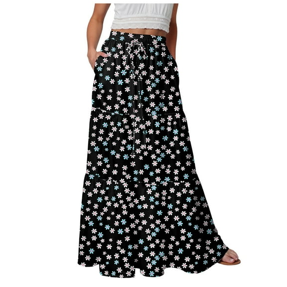 vigerkar Women A-Line High Waist Maxi Skirt Full Ankle Length Flowy Swing Elegant Dressy Casual Work Long Skirts Black, L
