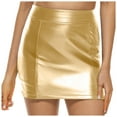 thumbnail image 1 of vigerkar Women Basic High Waisted Mini Party Bodycon Leather Short Skirt Gold, XL, 1 of 7