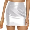 thumbnail image 1 of vigerkar Women Basic High Waisted Mini Party Bodycon Leather Short Skirt White, S, 1 of 9