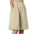 thumbnail image 1 of vigerkar Women Bermuda Shorts Knee Length High Waisted Shorts Summer Casual Capri Pants with Pockets (Khaki, S), 1 of 6