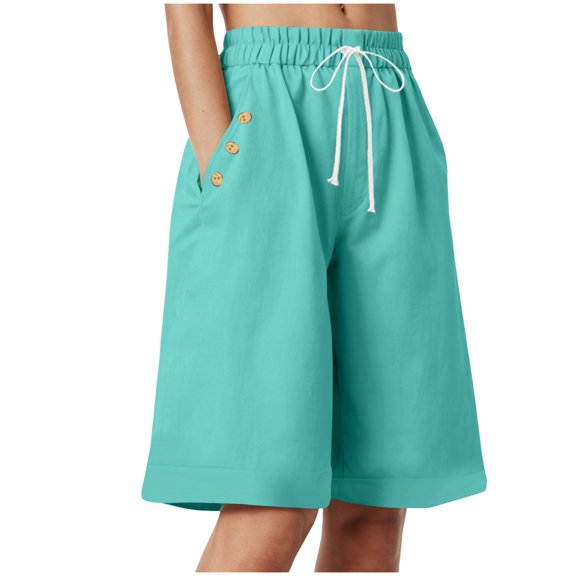 vigerkar Women Bermuda Shorts Knee Length High Waisted Shorts Summer Casual Capri Pants with Pockets (Light Green, 3XL)