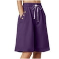 thumbnail image 1 of vigerkar Women Bermuda Shorts Knee Length High Waisted Shorts Summer Casual Capri Pants with Pockets (Purple, L), 1 of 6