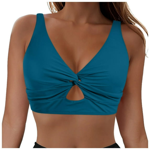 vigerkar Women Bikini Top Only - Supportive Swimsuit Top Bathing Suit Top 2025 Cut Out Twist Swim Top Navy, XL